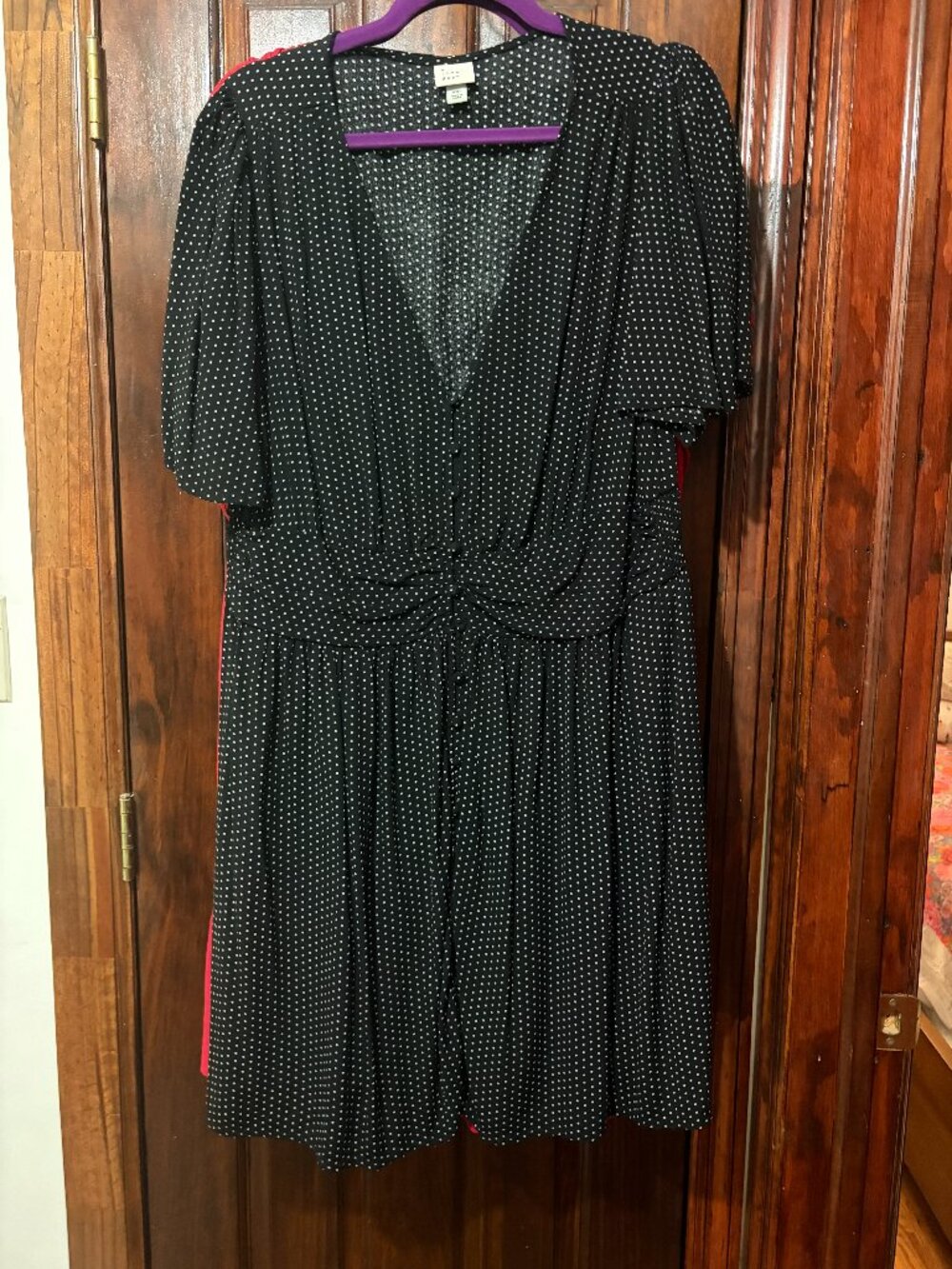 A New Day Black Polka Dot V Neck Flutter Sleeve Dress XXL